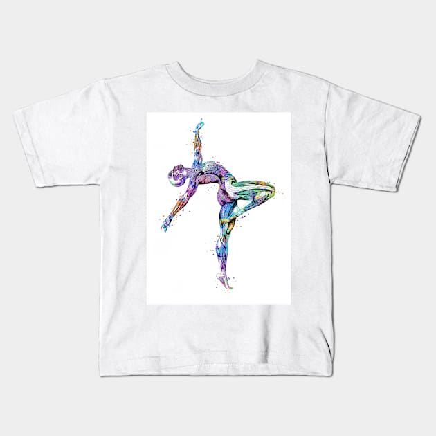 Girl Gymnastics Watercolor Anatomy Muscles Kids T-Shirt by LotusGifts